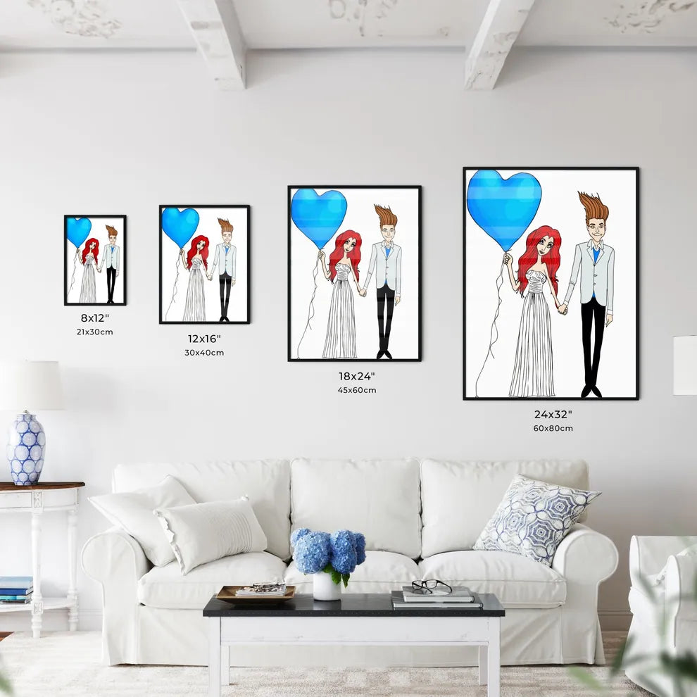 Cartoon Bride And Groom Are Holding Heart Po - Kitchen Hangings