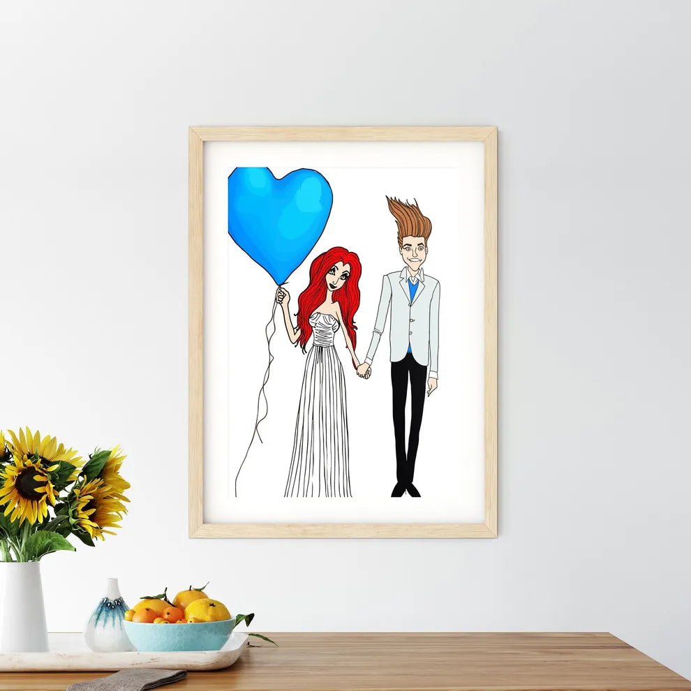 Cartoon Bride And Groom Are Holding Heart Po Framed Print