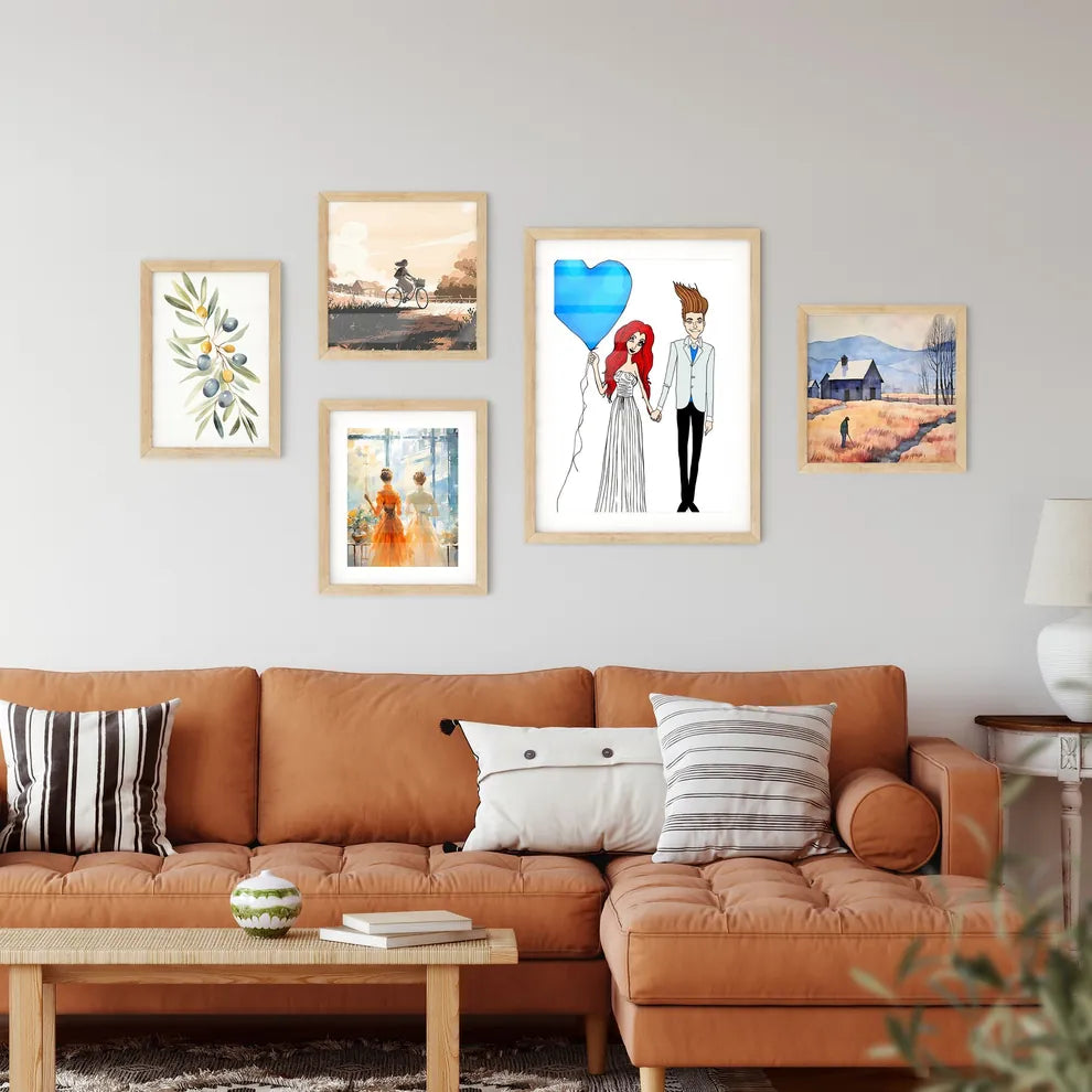 Cartoon Bride And Groom Are Holding Heart Po Wall Art