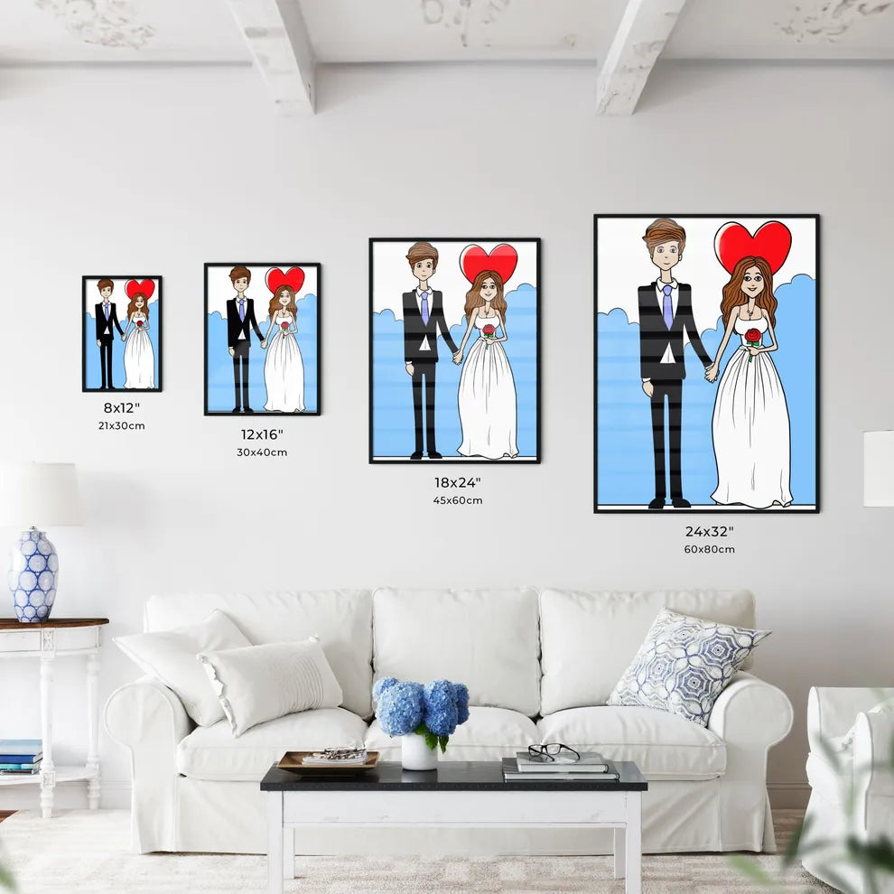 Cartoon Bride And Groom Are Holding Heart Po - Kitchen Hangings