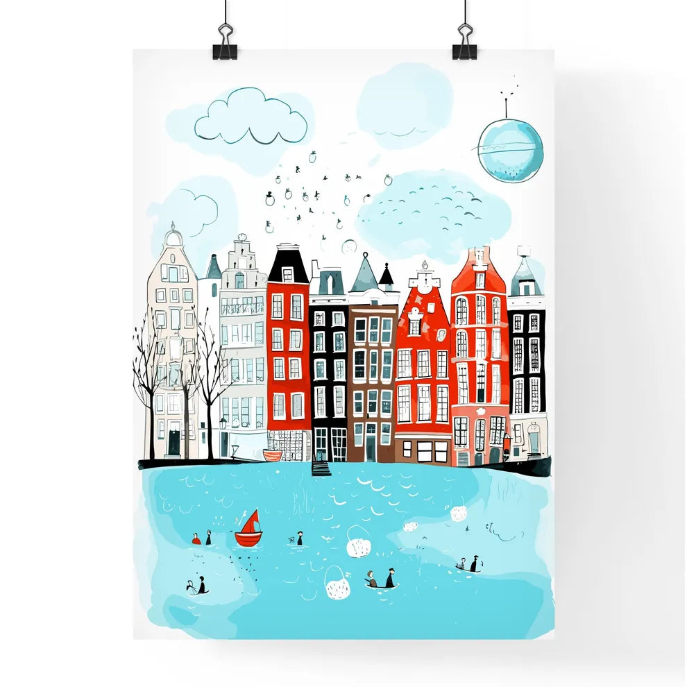 City Life In Amsterdam - A Water With Buildings And Boats Poster