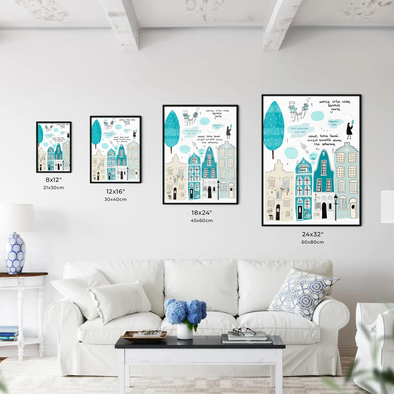 City Life In Amsterdam - A Group Of Buildings And Trees Size Chart