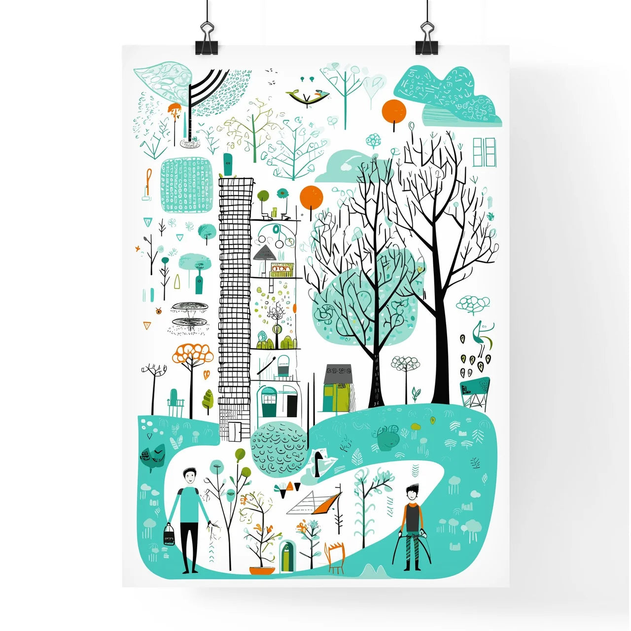 City Life In Amsterdam - A Drawing Of A City Poster