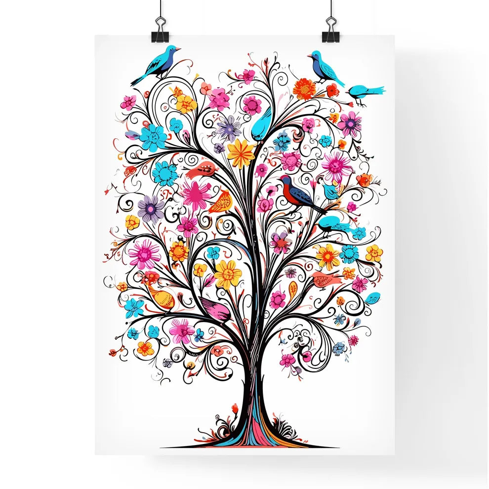 Colorful Easter Tree With Eggs Birds And Flowers  Poster