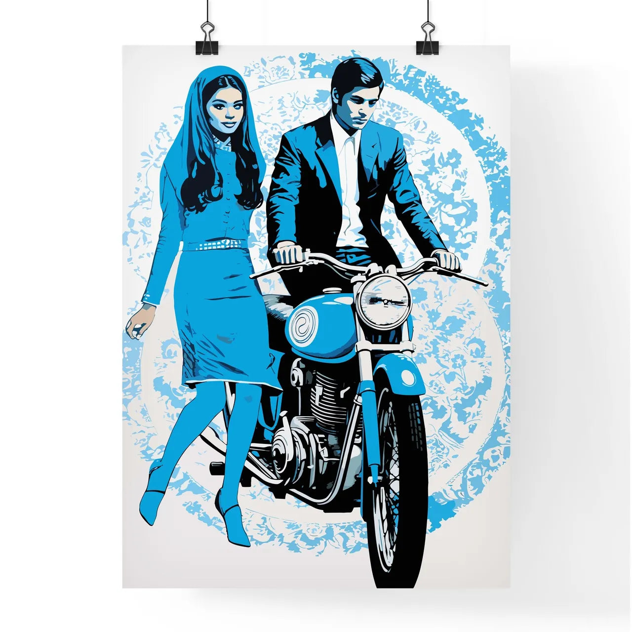 Couple Of 1970 On Motorcycle - A Man And Wo Poster