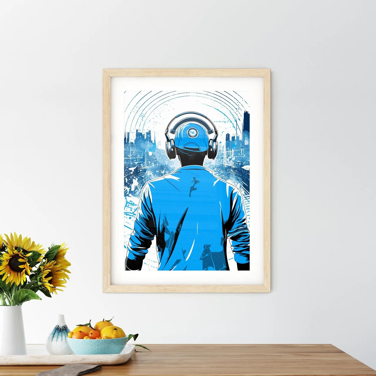 Disk Jockey With An Urban Background - A Man Framed Print