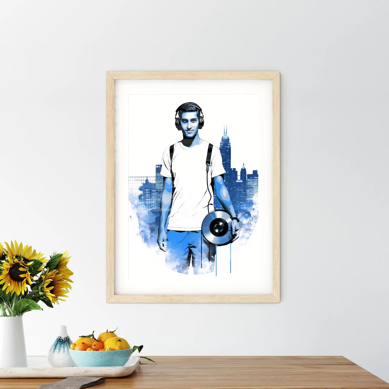 Disk Jockey With An Urban Background - A Man Holding A Disc Custom Print