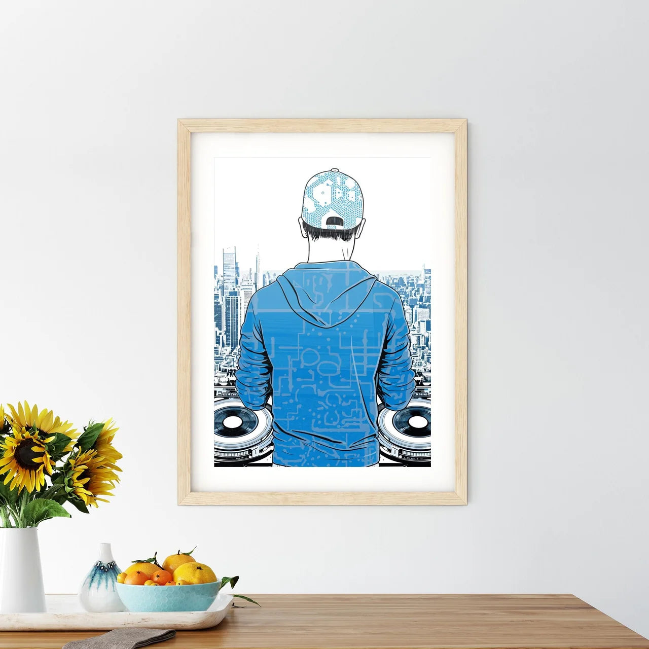 Disk Jockey With An Urban Background - A Man Framed Print