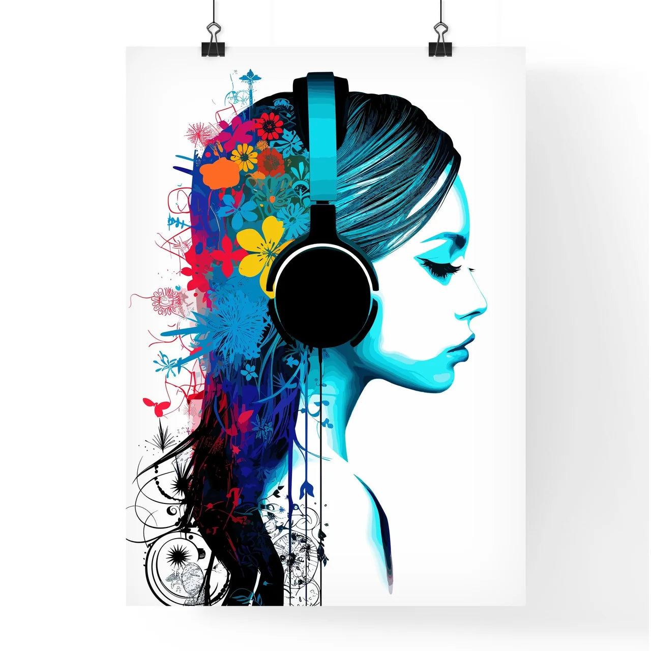 Dj Girl  Music Colors Mix - Floral Calli Poster