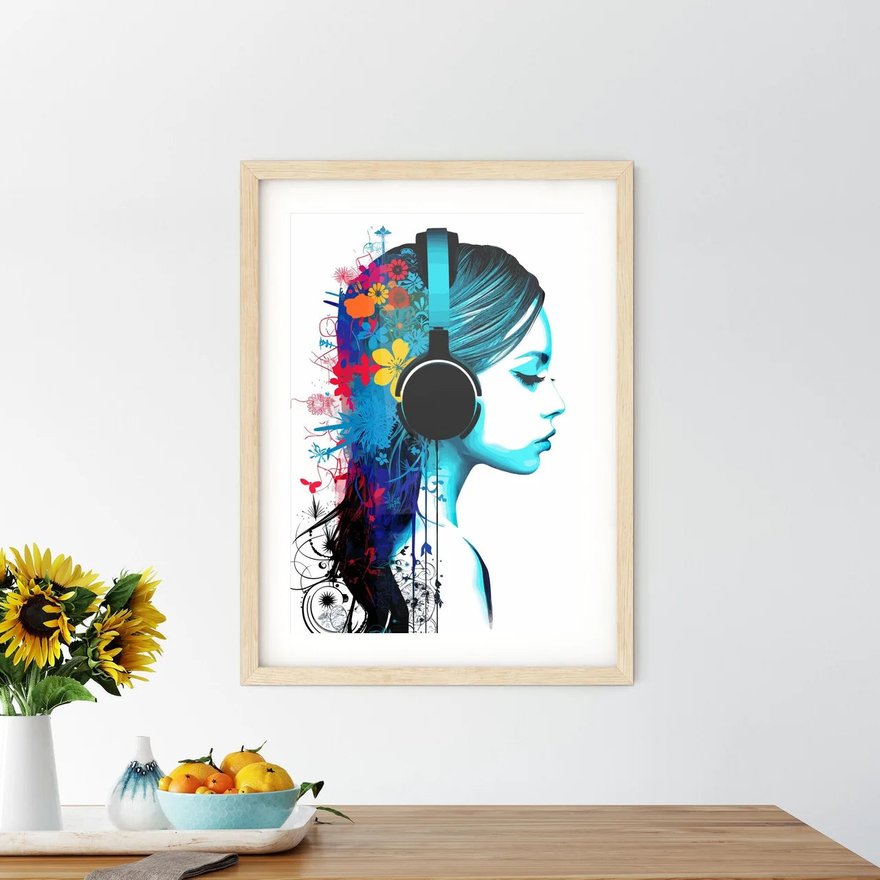 Dj Girl  Music Colors Mix - Floral Calli Framed Print