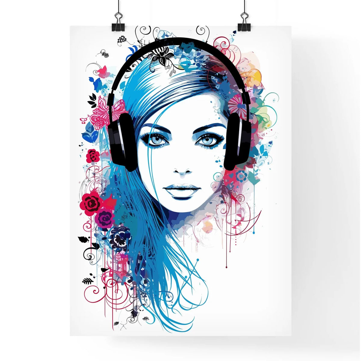 Dj Girl  Music Colors Mix - Floral Calli Poster
