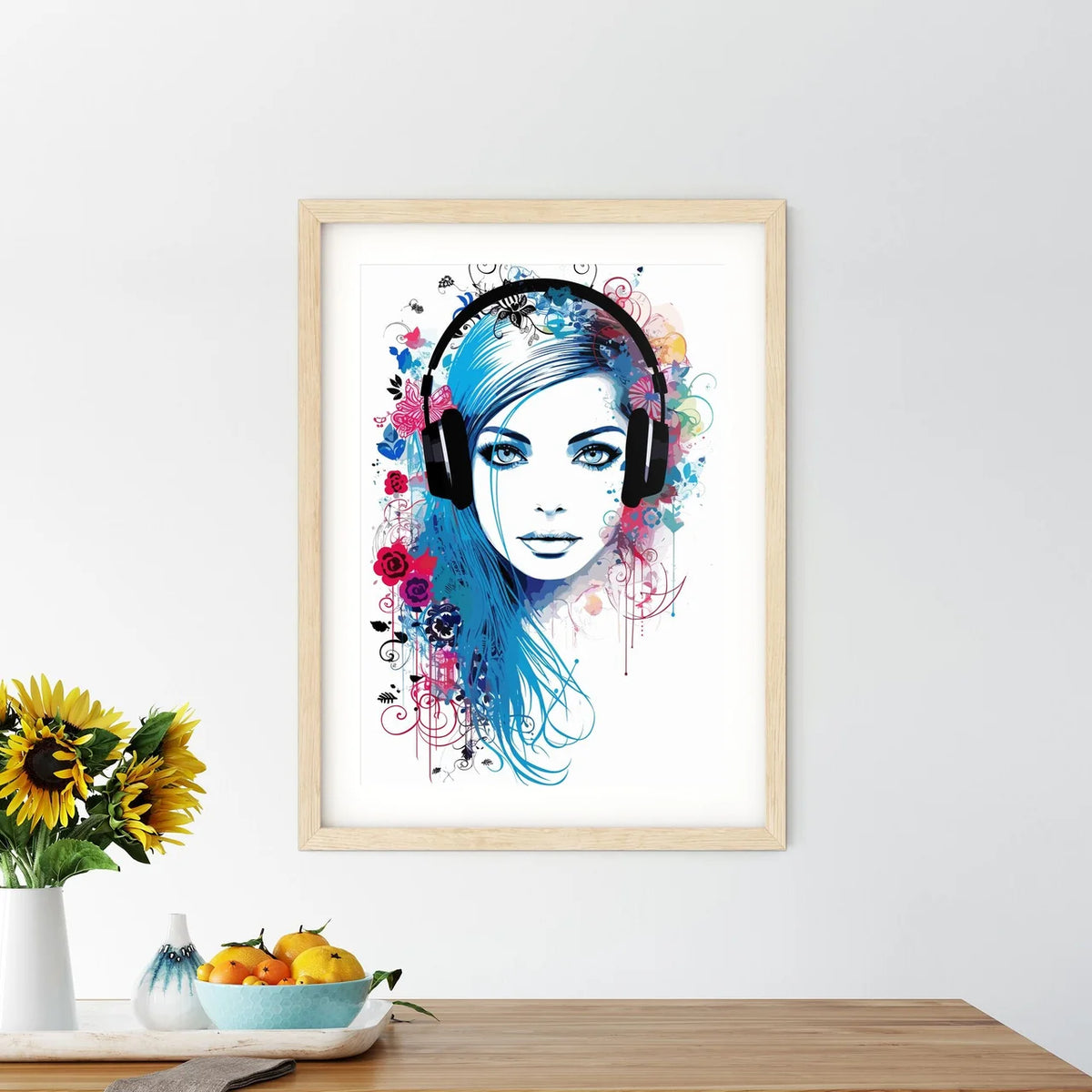 Dj Girl  Music Colors Mix - Floral Calli Framed Print