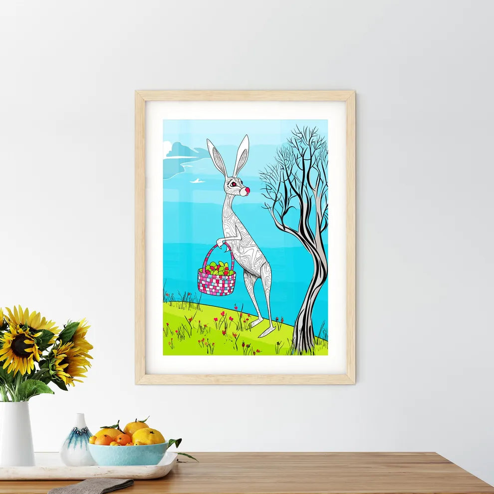 Easter Bunny With Easter Basket Vector Illustration  Framed Print