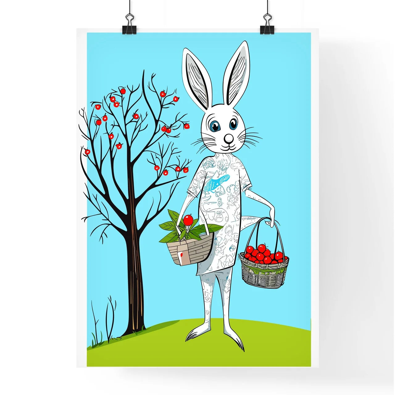 Easter Bunny With Easter Basket Vector Illustration  Poster