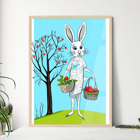 Easter Bunny With Easter Basket Vector Illustration  Wall Art