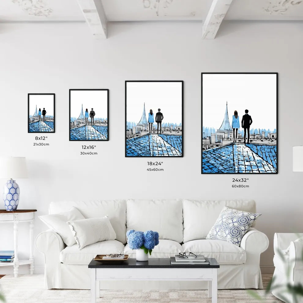 Fashion Art Of A Couple On The Roofs Of Paris - A Man And Woman Standing On A Roof Size Chart