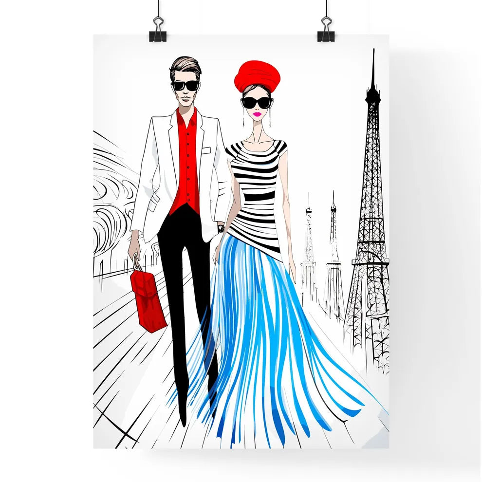 Fashion Illustration Of Couple In Paris - A  Poster