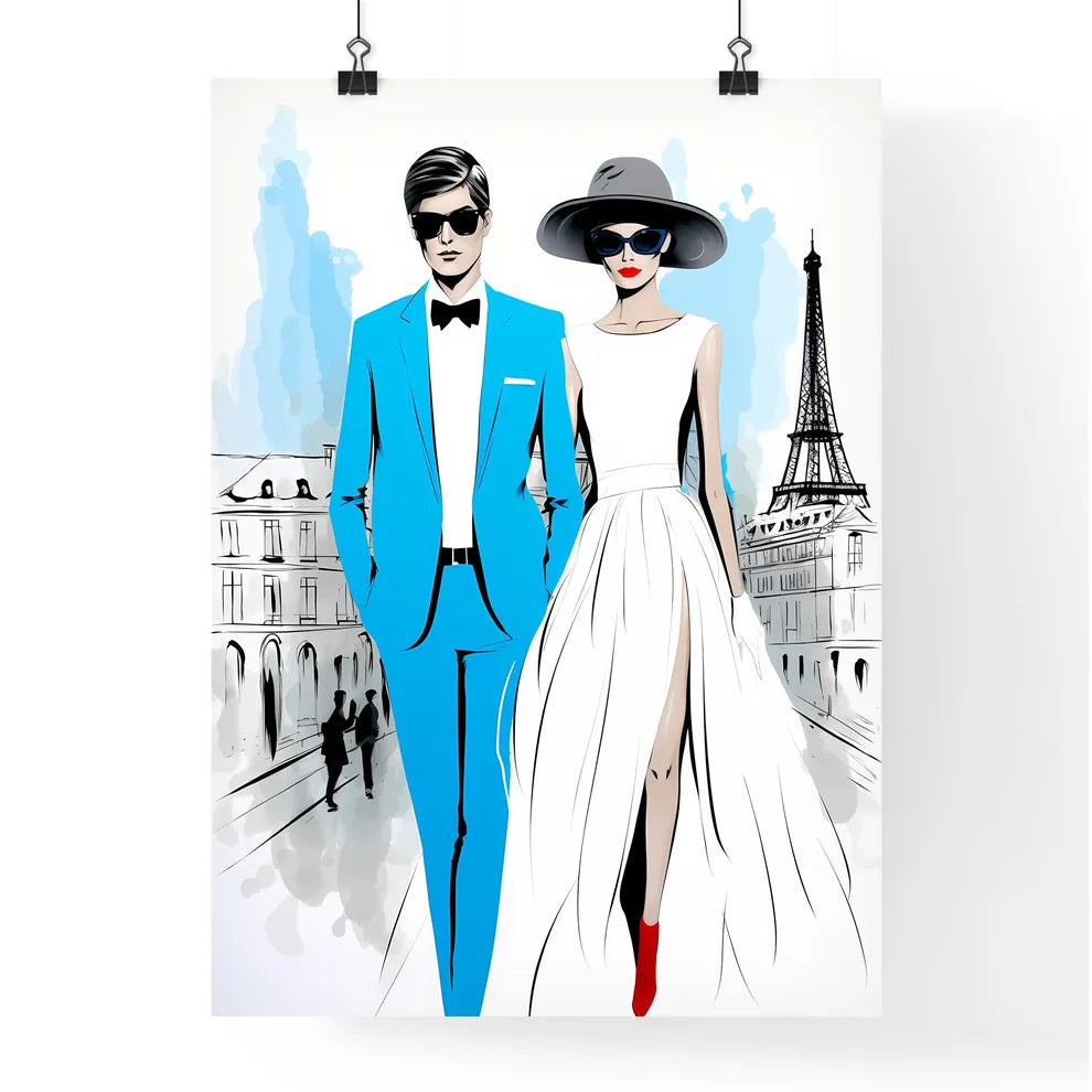 Fashion Illustration Of Couple In Paris - A  Poster