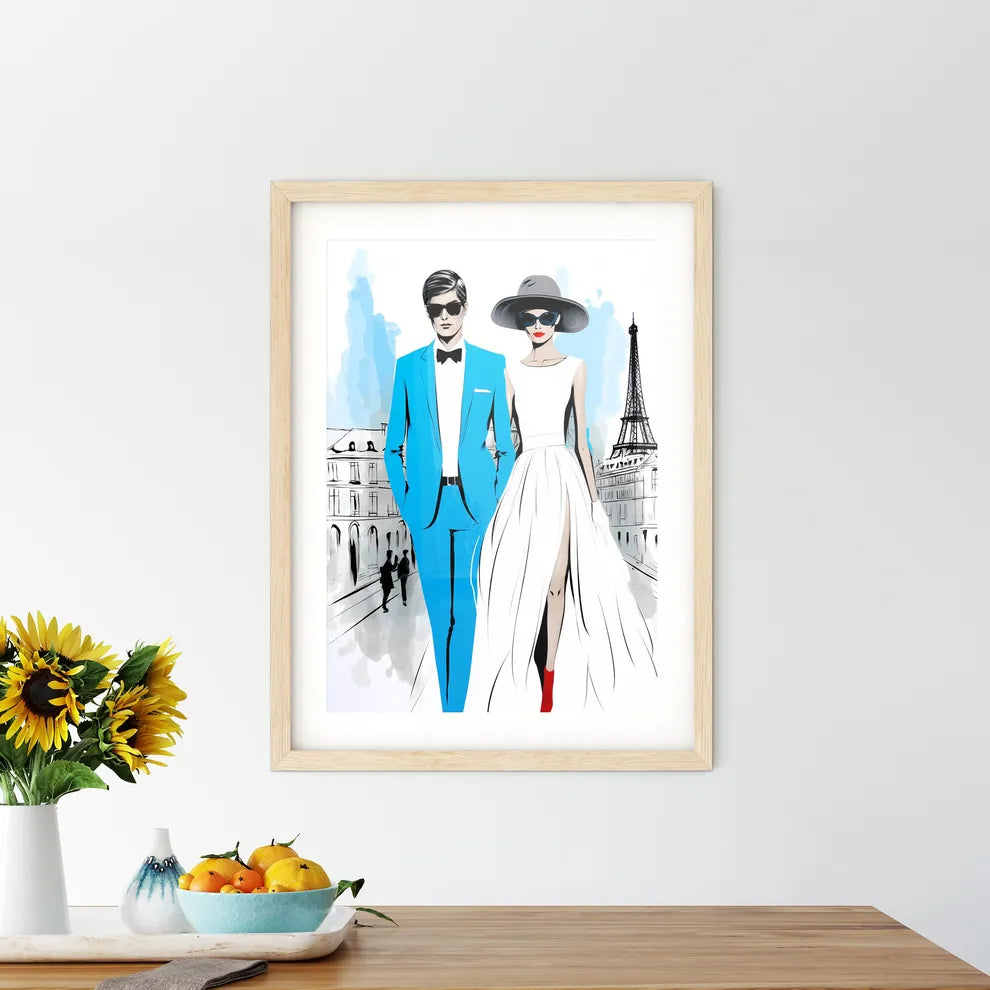 Fashion Illustration Of Couple In Paris - A  Framed Print