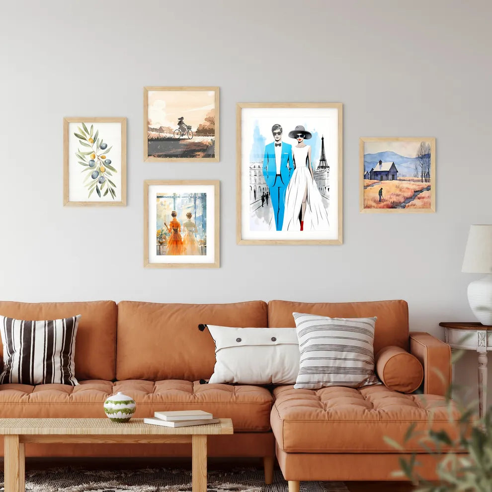 Fashion Illustration Of Couple In Paris - A  Wall Art