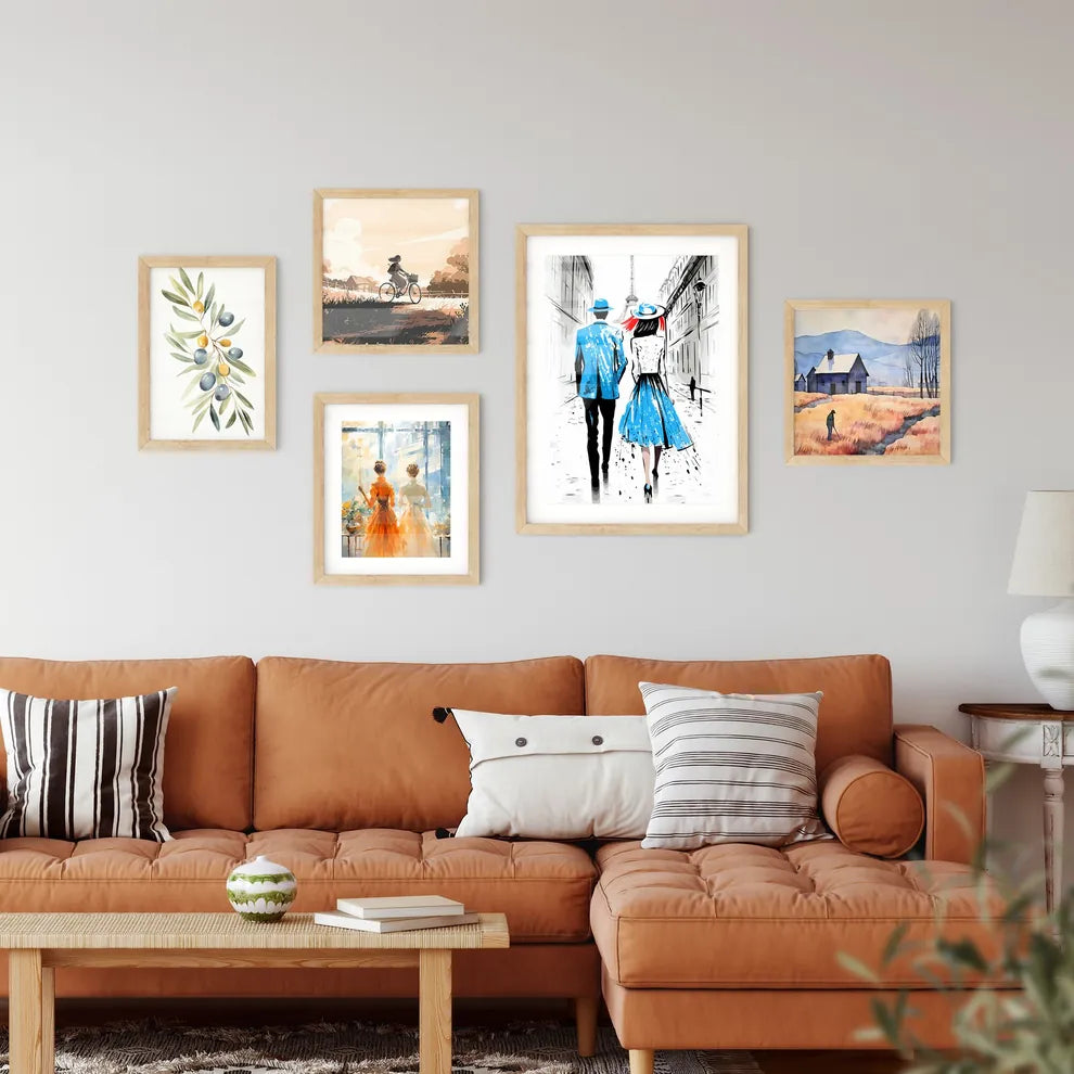 Fashion Illustration Of Couple In Paris - A Man And Woman Walking Down A Street Interior Design