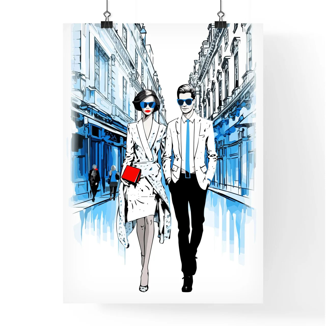 Fashion Illustration Of Couple In Paris - A Man And Woman In A City Poster