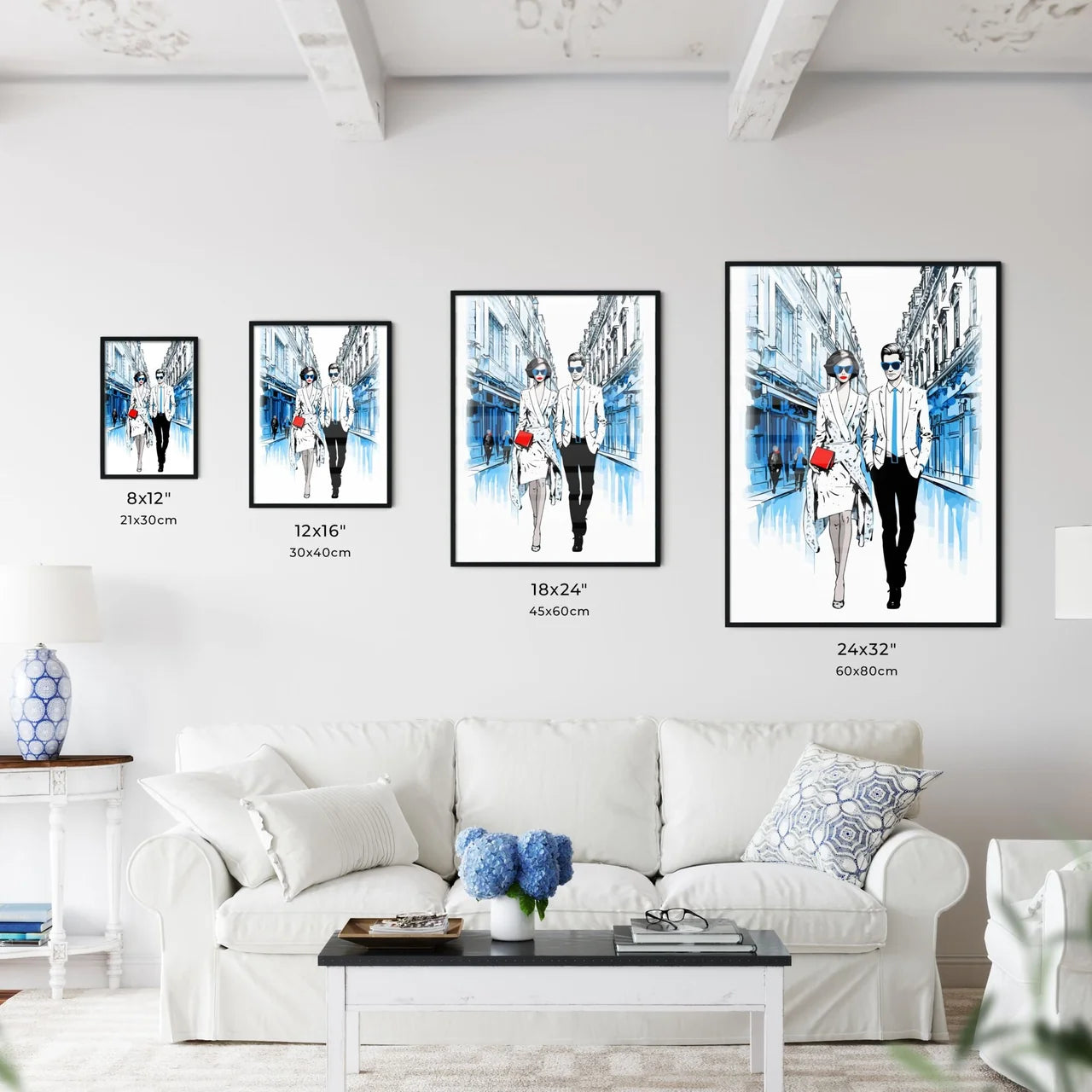 Fashion Illustration Of Couple In Paris - A Man And Woman In A City Size Chart