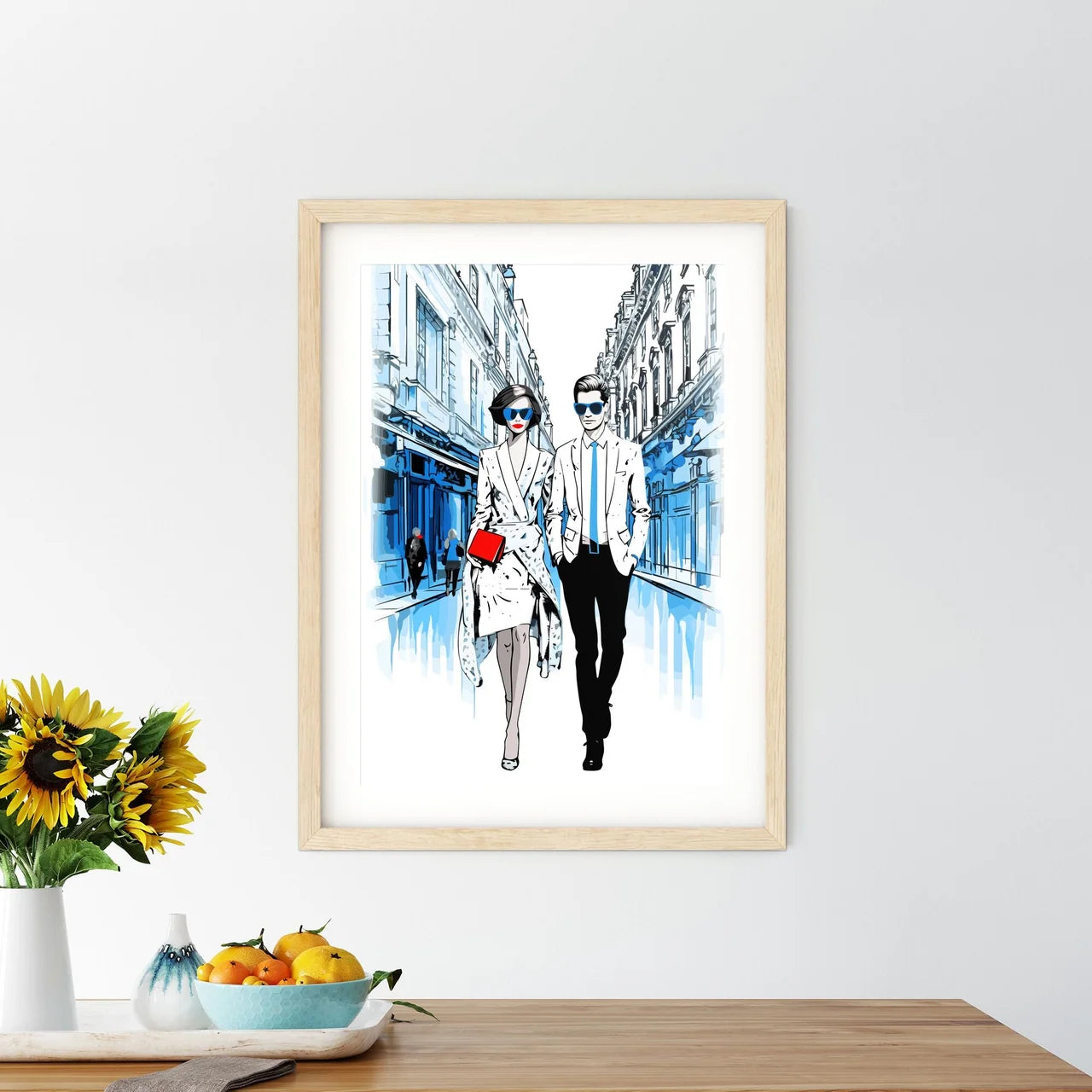 Fashion Illustration Of Couple In Paris - A Man And Woman In A City Custom Print