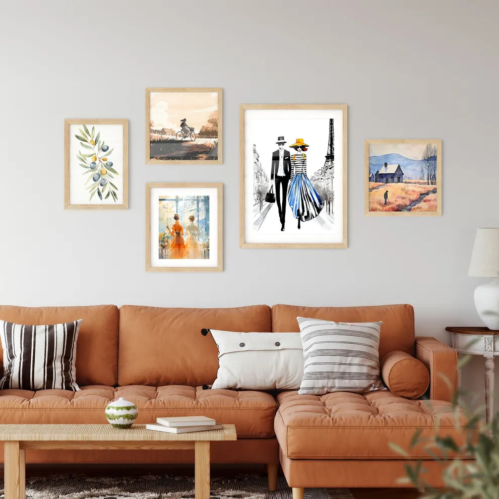 Fashion Illustration Of Couple In Paris - A Man And Woman Walking Down A Street Interior Design