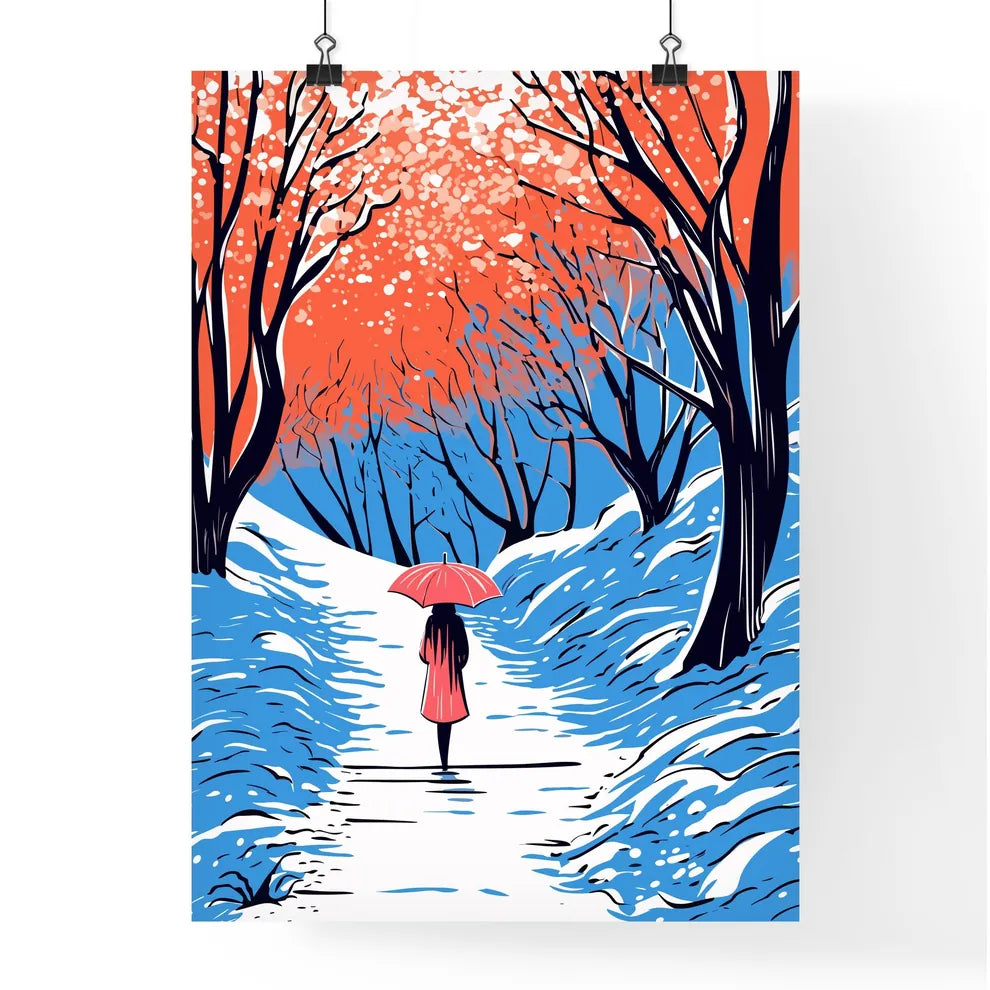 Girl With Umbrella Walking On The Path - A W Poster