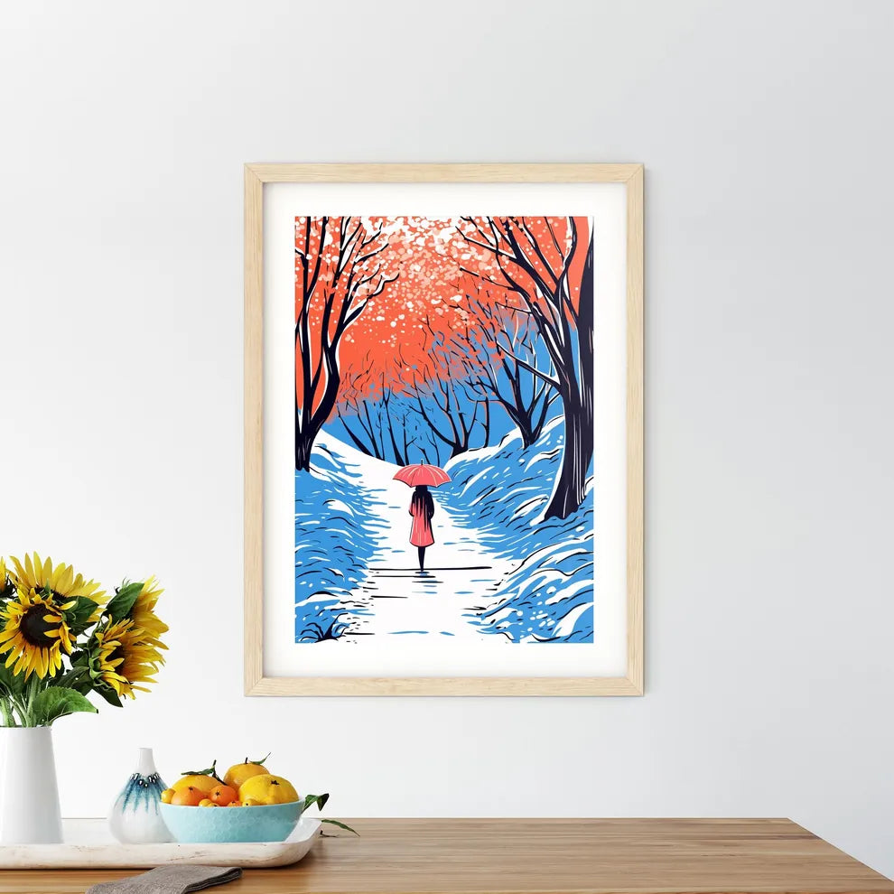 Girl With Umbrella Walking On The Path - A W Framed Print
