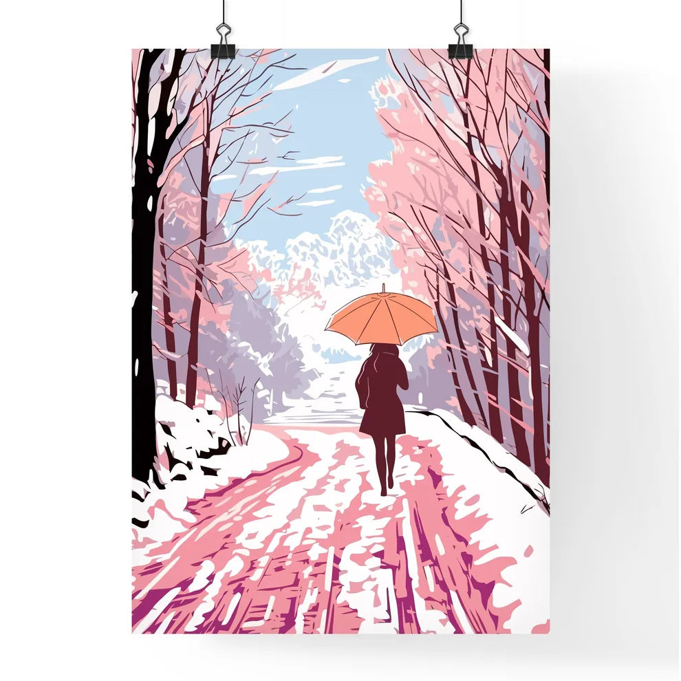 Girl With Umbrella Walking On The Path - A W Poster