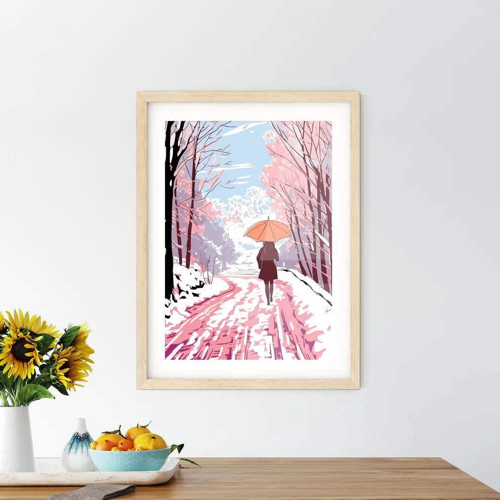 Girl With Umbrella Walking On The Path - A W Framed Print