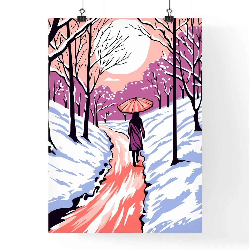 Girl With Umbrella Walking On The Path - A W Poster