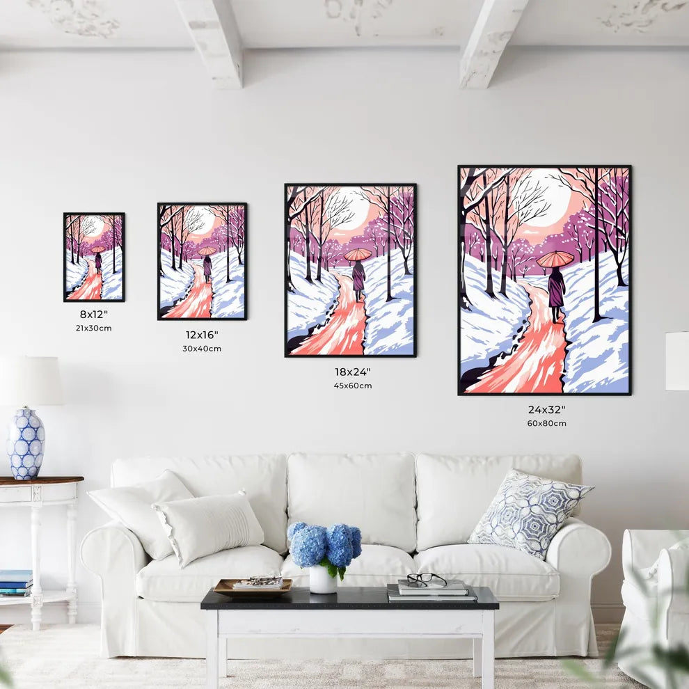 Girl With Umbrella Walking On The Path - A W - Kitchen Hangings