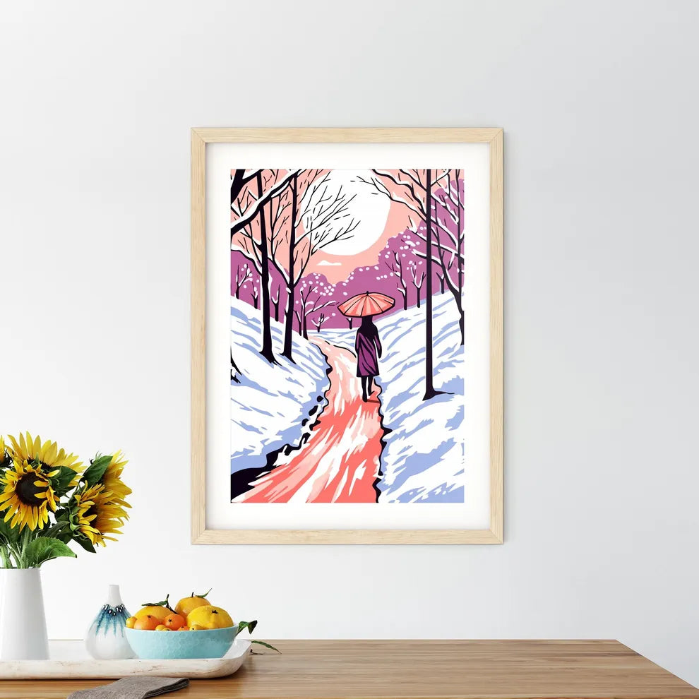 Girl With Umbrella Walking On The Path - A W Framed Print