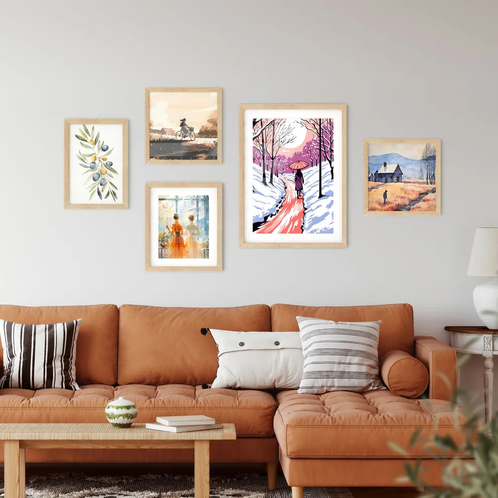 Girl With Umbrella Walking On The Path - A W Wall Art