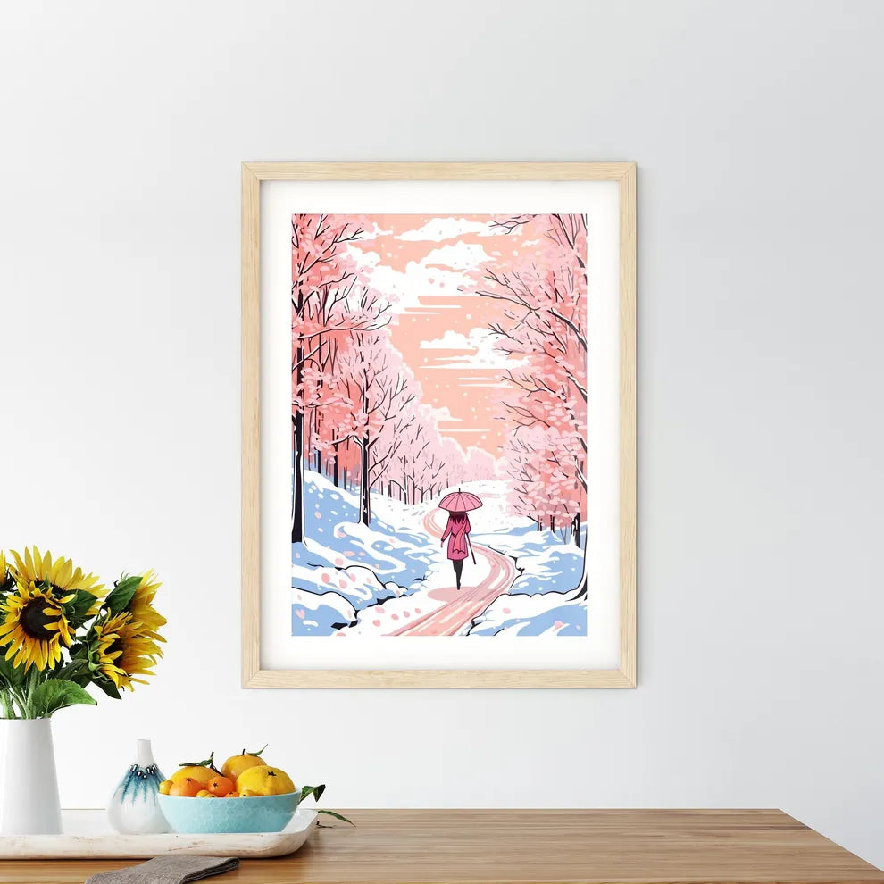 Girl With Umbrella Walking On The Path - A W Framed Print
