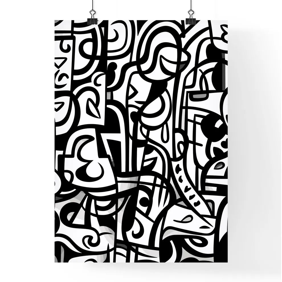 Graffiti Black And White Love Pattern Doodle  Poster