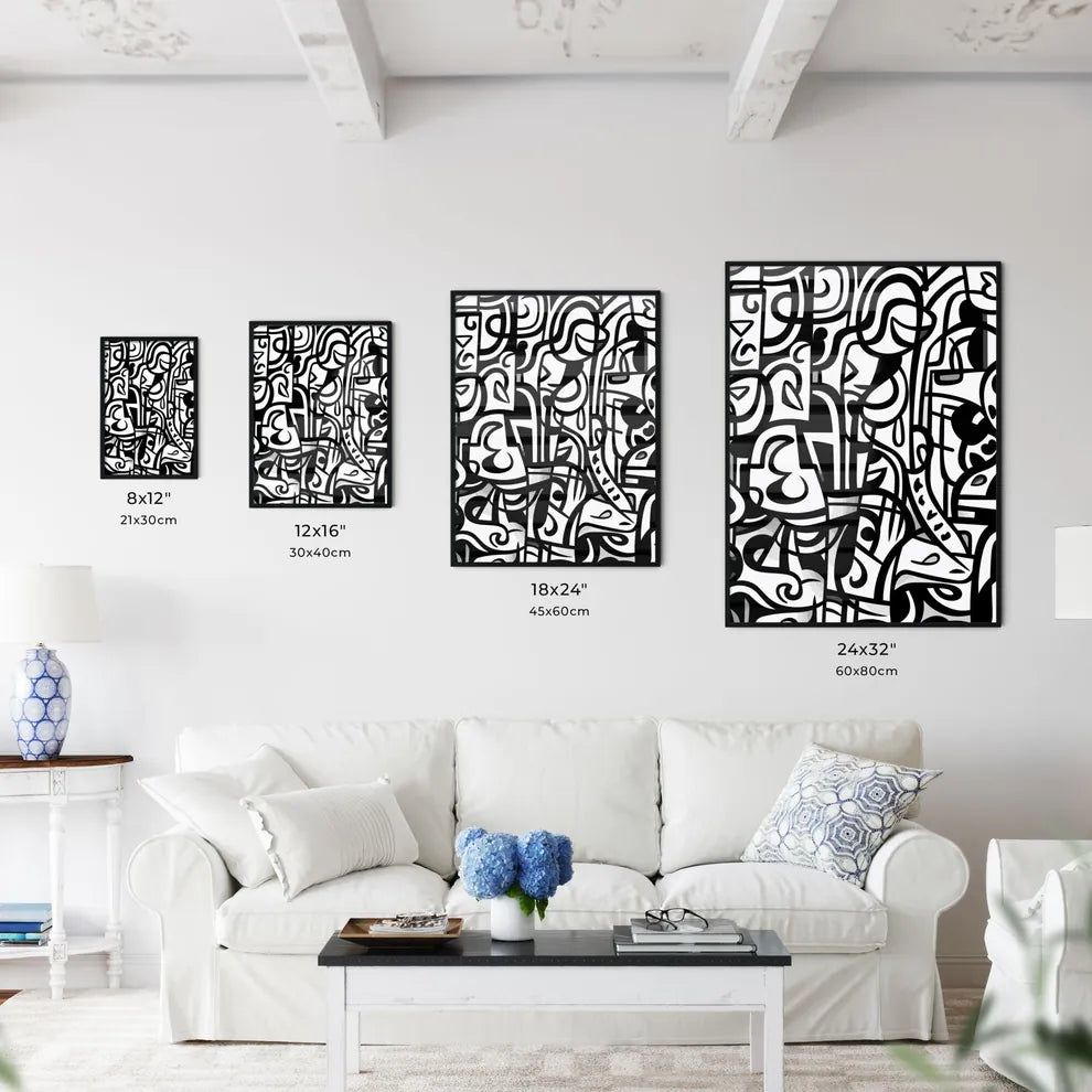Graffiti Black And White Love Pattern Doodle  Size Chart