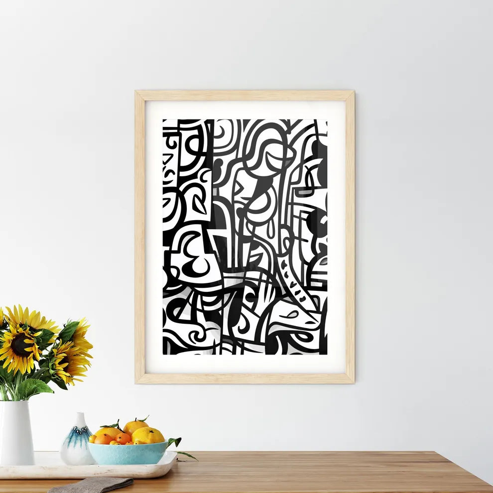 Graffiti Black And White Love Pattern Doodle  Framed Print