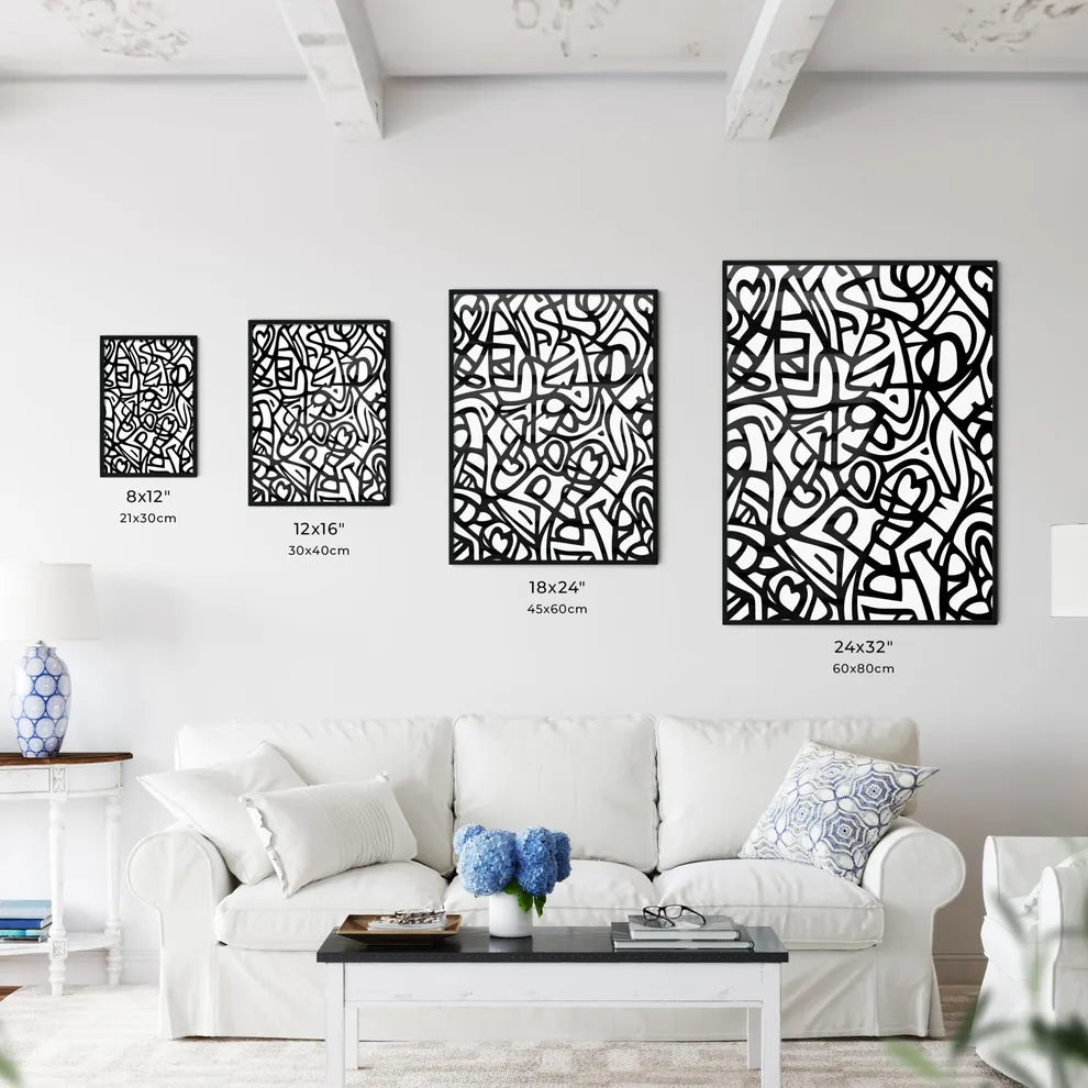 Graffiti Black And White Love Pattern Doodle - Kitchen Hangings