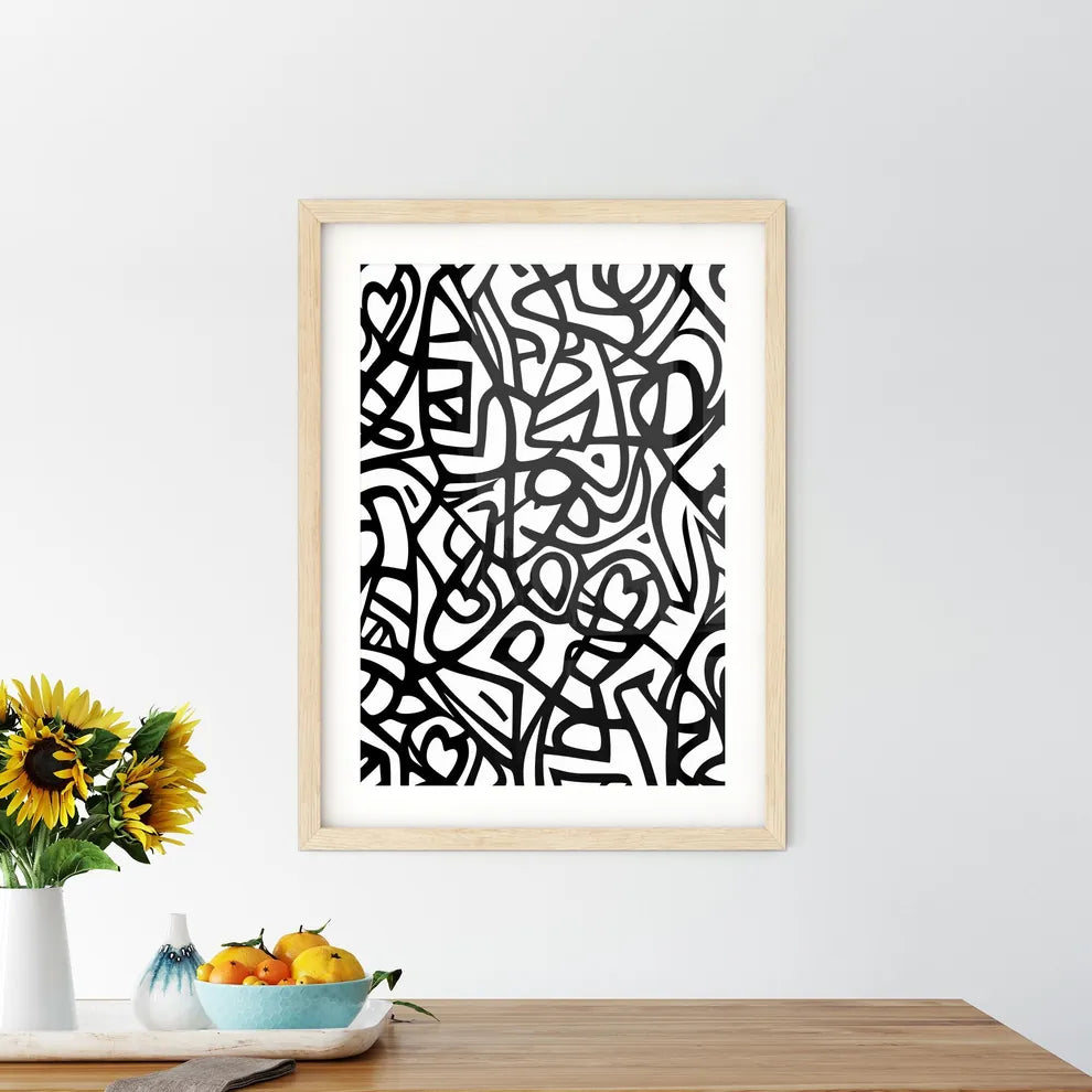 Graffiti Black And White Love Pattern Doodle Framed Print