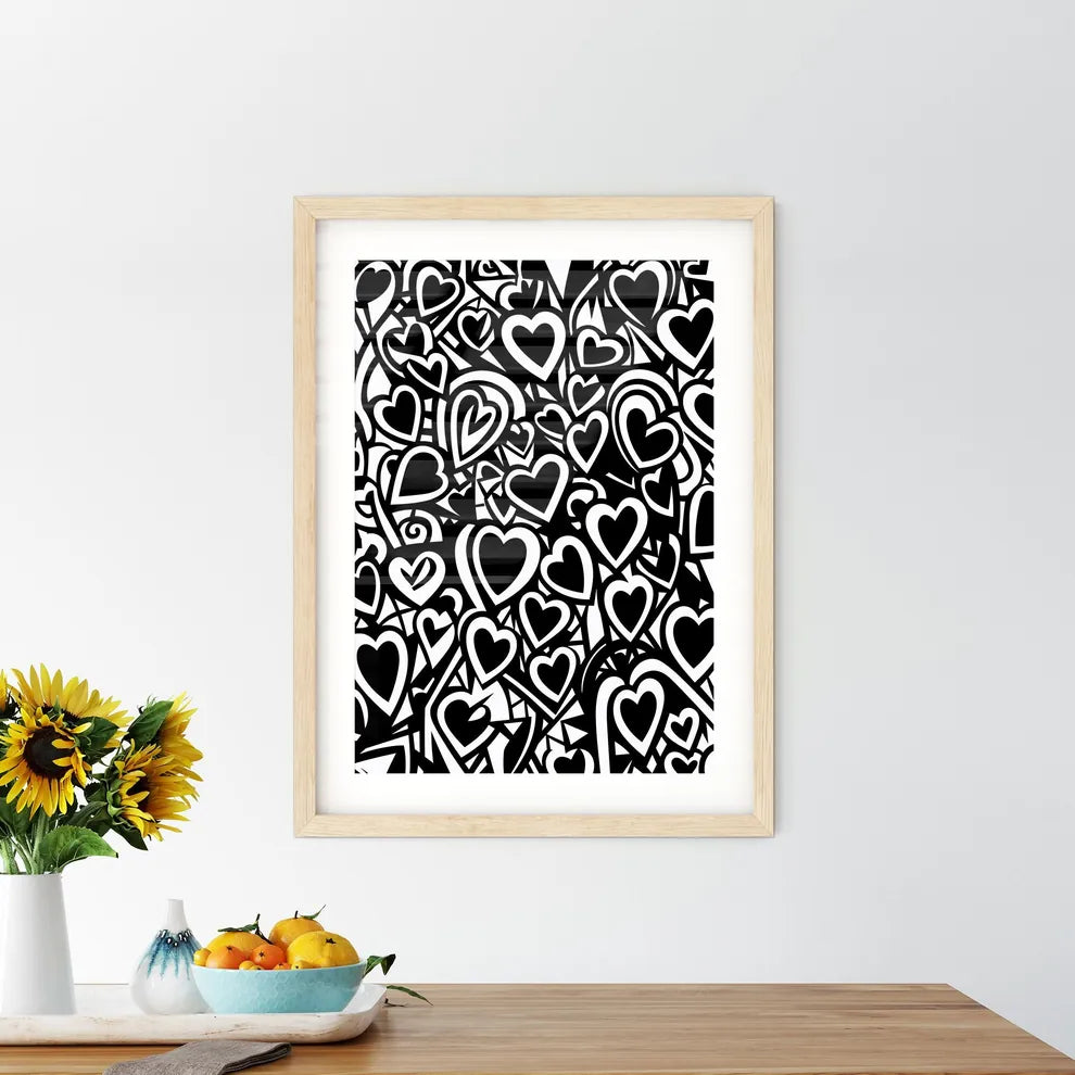 Graffiti Black And White Love Pattern Doodle Framed Print