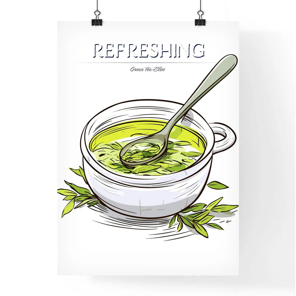 Green Tea On A White Background - A Bowl Of  Poster