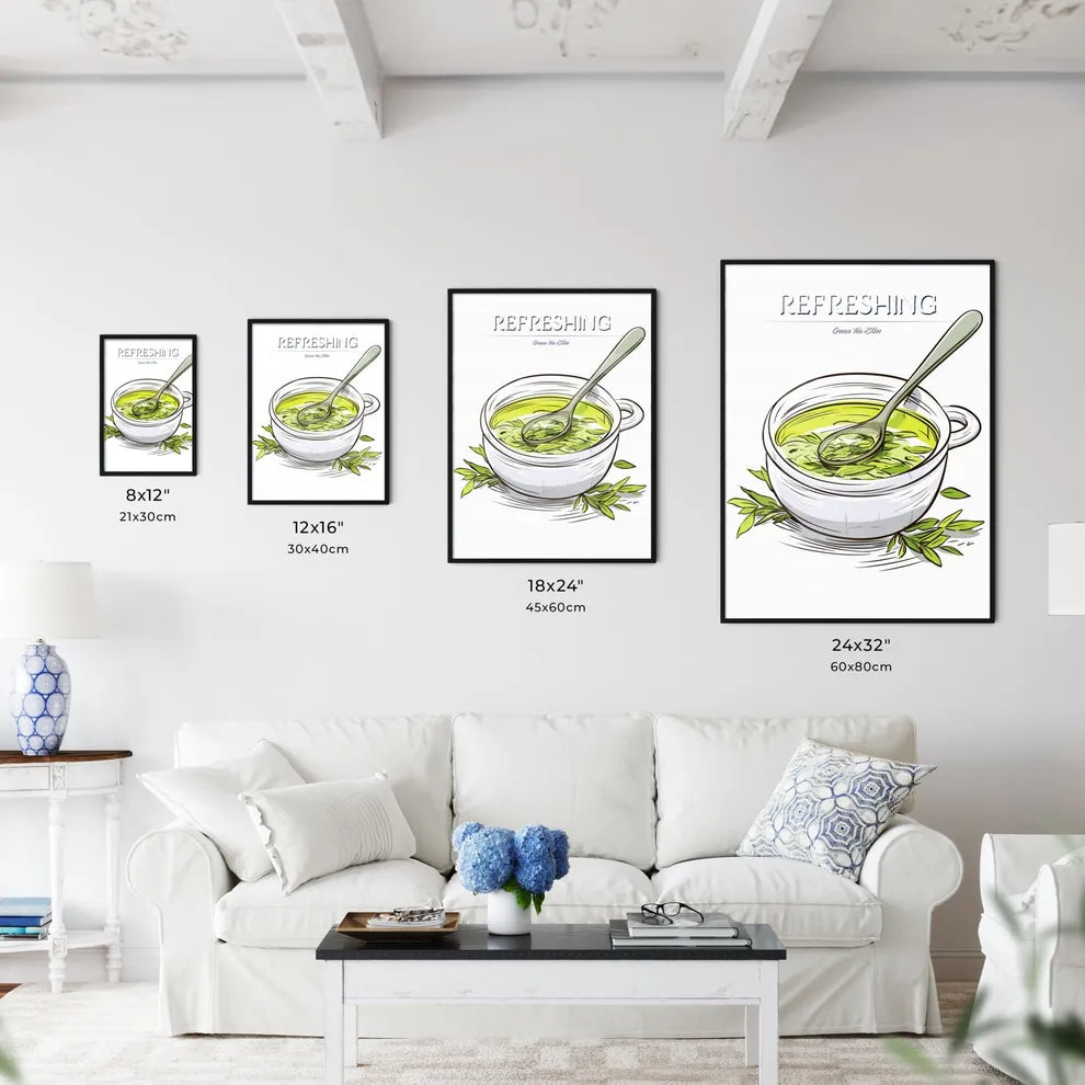 Green Tea On A White Background - A Bowl Of  - Kitchen Hangings