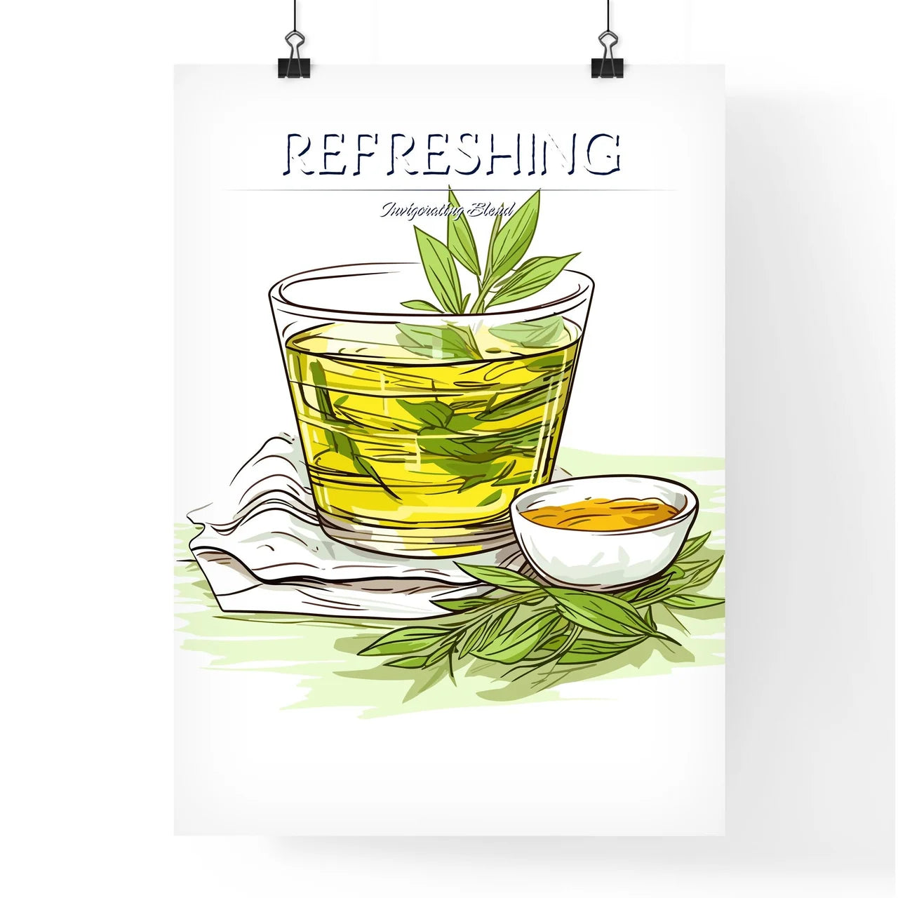 Green Tea On A White Background - A Glass Of Poster