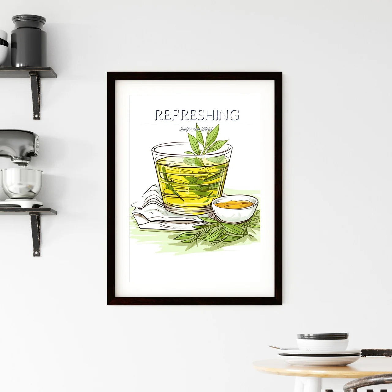 Green Tea On A White Background - A Glass Of Framed Print