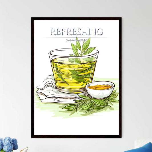 Green Tea On A White Background - A Glass Of - Framed Art Print