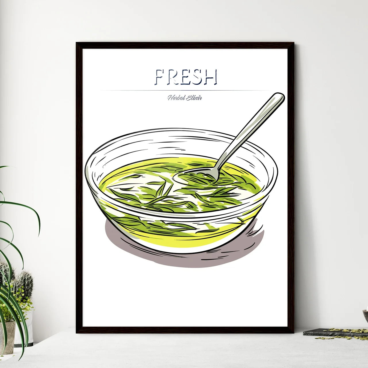Green Tea On A White Background - A Bowl Of  - Framed Art Print